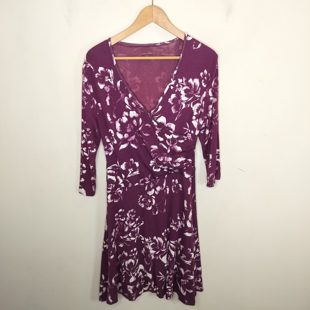 Garnet Hill Floral Faux Wrap Dress Stretch Jersey Surplice